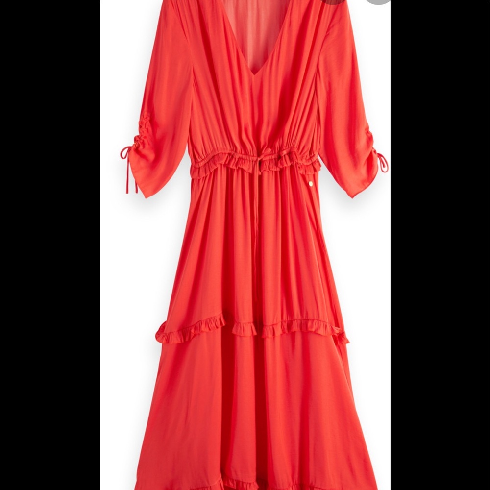 Scotch & soda red/orange midi ruffle dress